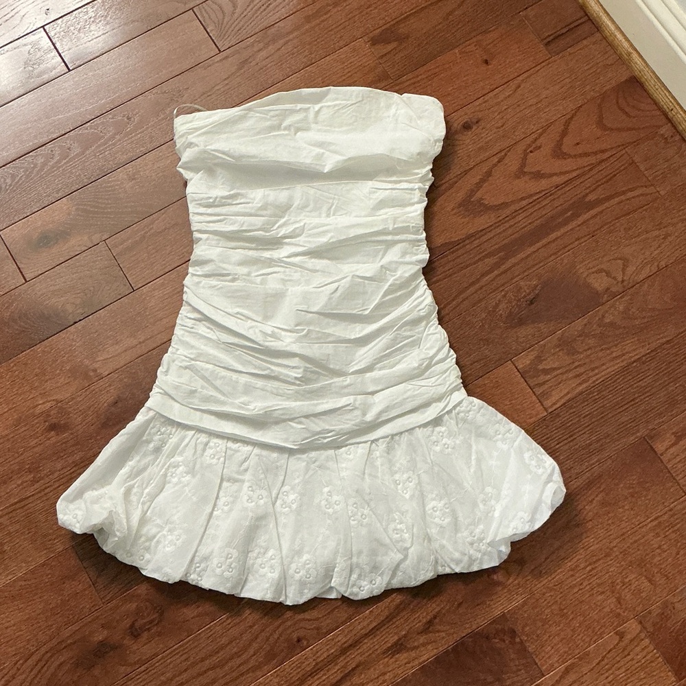 Strapless White Ruched Mini Dress